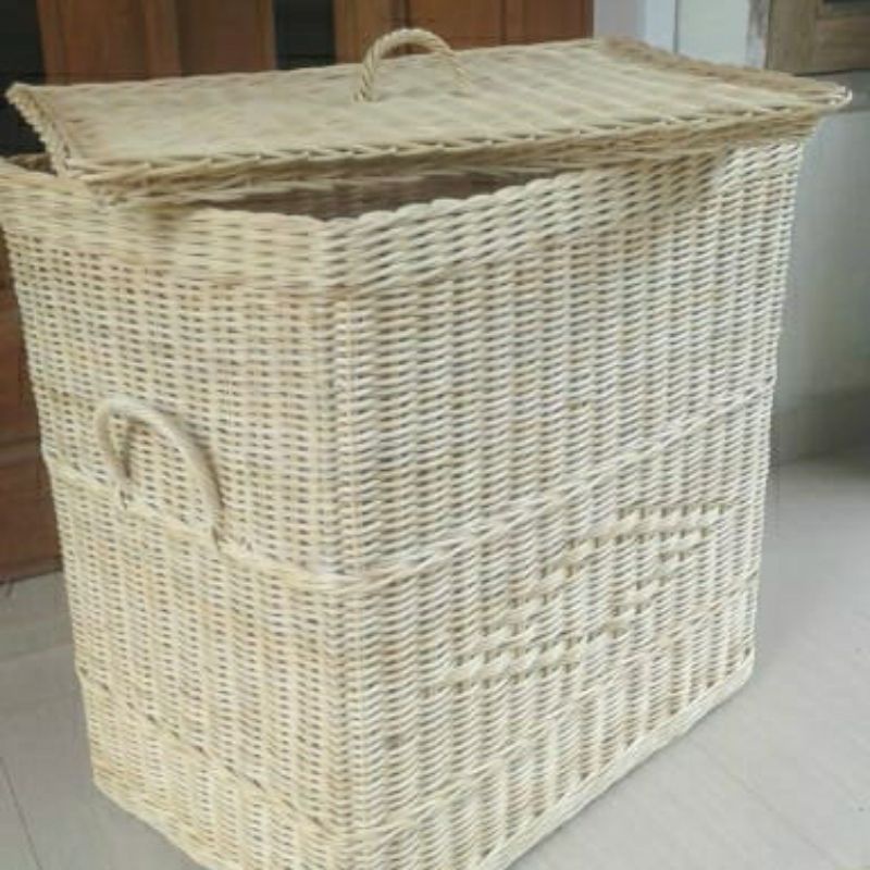 keranjang laundry rotan tutup besar persegi panjang kotak 42X32X45 cm