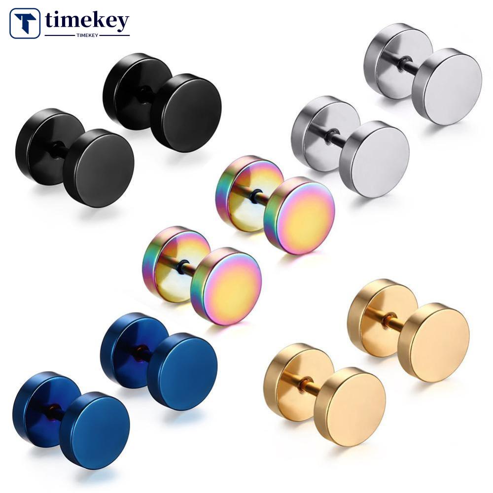 Timekey Anting Tindik Telinga Bentuk Barbel 8MM Bahan Stainless Steel Gaya Punk Untuk Priawanita A6K4