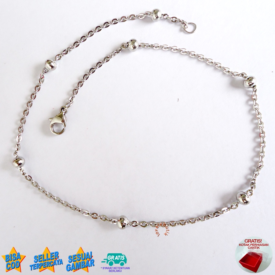 Lovelybutik - Gelang Kaki Dewasa Titanium Anti Karat K4rnina Gelang Kaki Wanita Titanium Model Rantai Biji Lada BONUS TEMPAT PERHIASAN