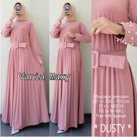Keluaran Terbaru.. (BISA COD) gamis syari lebaran 2021 Gamis Plisket Mutiara+Belt ring|Gamis terbaru