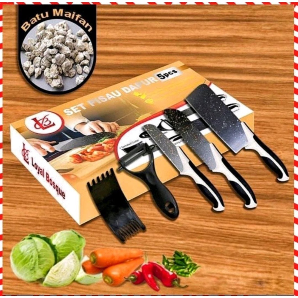 Pisau Set 5 pcs J13/Set Pisau Dapur isi 5Pcs Hitam