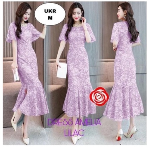 BAJU KONDANGAN PESTA DRES AMELIA JUMBO/DRESS AMELIA/ LAVENDER UNGU LILAC/DRESS MERMAID BRUKAT DUYUNG