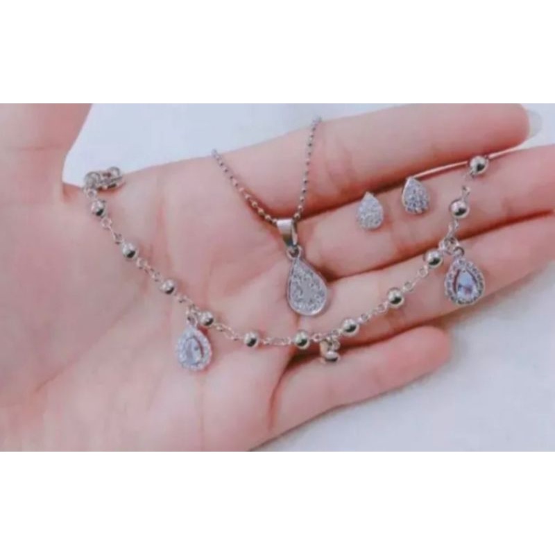 set titanium silver perhiasan wanita dewasa lapisan emas putih