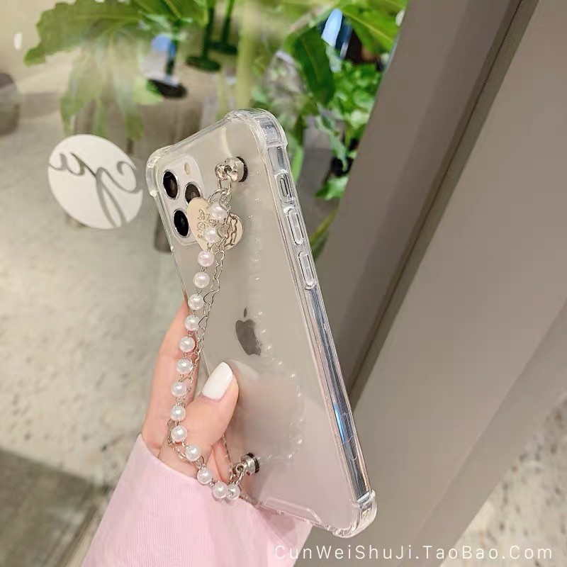 Grip Case Chain Metal Silver with Pearl ALL PHONE TYPES Oppo Reno 5 5f 4 4f Vivo Y51A V21 V20 Y12 SE