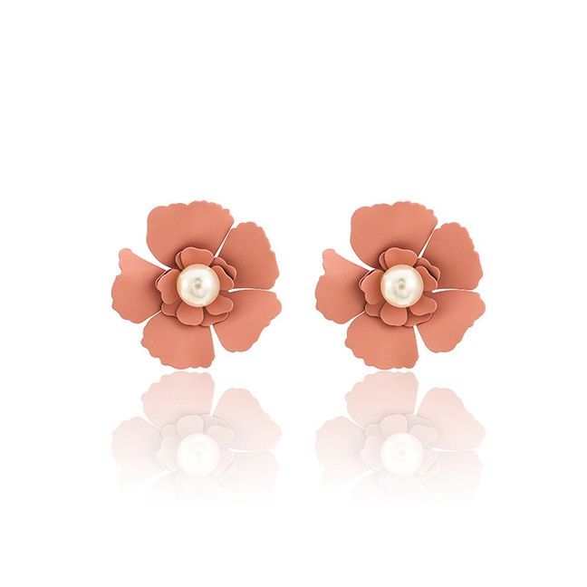 LRC Anting Tusuk Fashion Drop Oil Pearl Flower Earrings D1935X