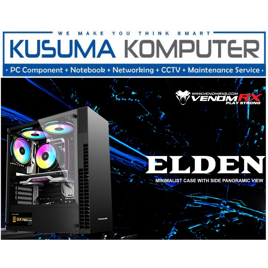 VenomRX Elden Black + 3 Fan RGB Casing PC Gaming