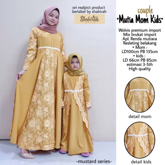 couple mom Kids Mutia exclusive gamis brukat kombinasi polos