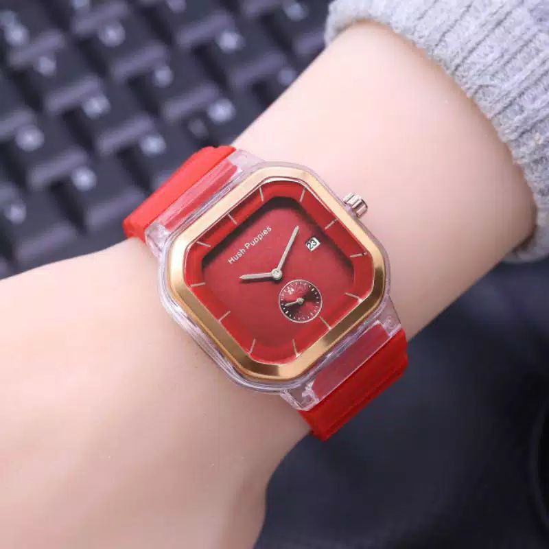 (Cod)Jam Tangan Wanita Hushpuppies Sergi crono1 Detik bawah Variasi Tanggal Aktif Strap Rubber(Cod)