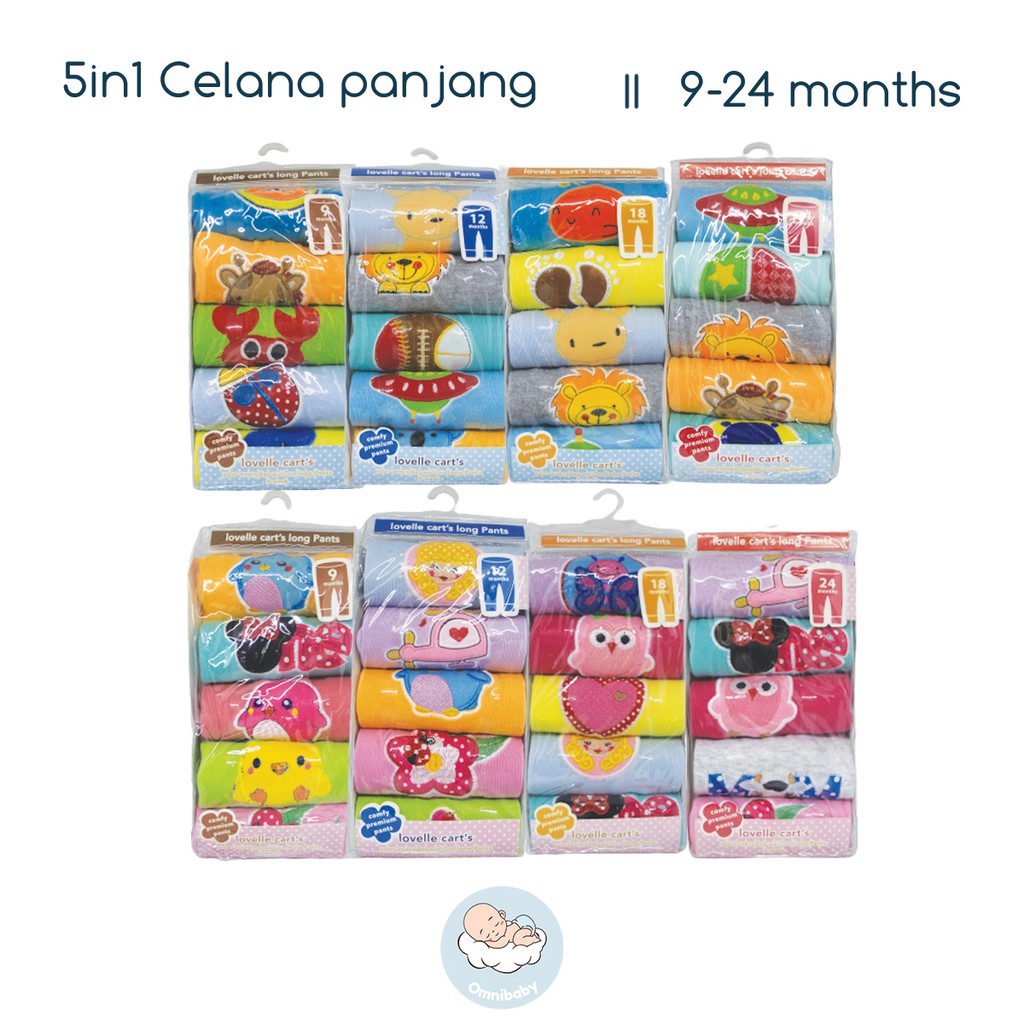 Lovelle cart's celana panjang bayi laki-laki/ bayi perempuan 5in1 (9-24 bulan) SNI!