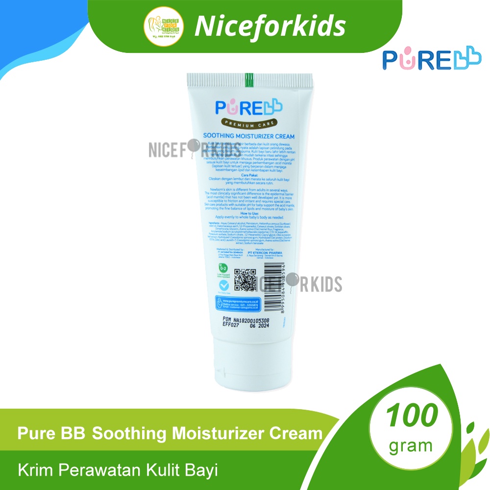 Pure Baby Soothing Moisturizer Cream 100gr / Pure BB Krim Pelembab Kulit Anak Bayi 100gr