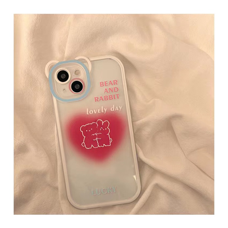 Soft Case Silikon TPU Transparan Motif Love Bear Untuk iPhone 13 12 Mini 11 Pro X XR XS Max SE 2020 6 6S 7 8 Plus