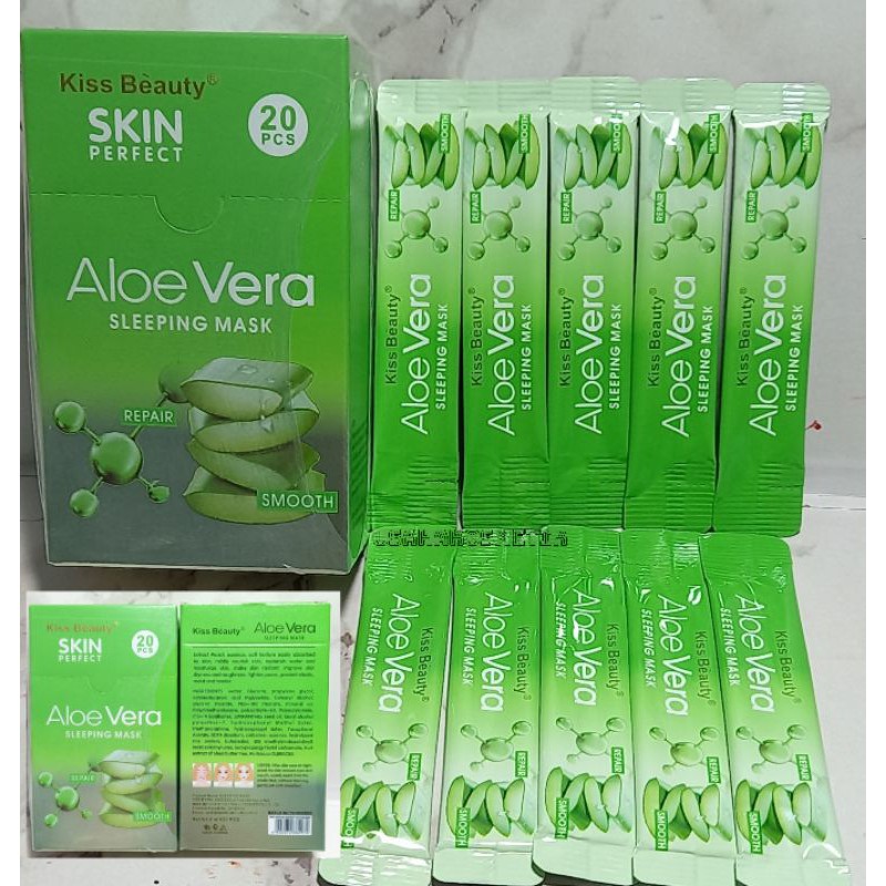 MASKER WAJAH KISS BEAUTY SLEEPING MASK ALOE VERA PERBOX ISI 20PCS NO.1070-03A