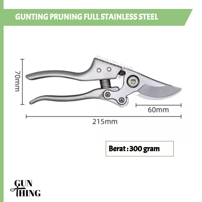 Gunting Pruning Full Stainless Steel / Gunting Dahan Ranting Tanaman Kebun /Gunting Taman Silver Extra Per