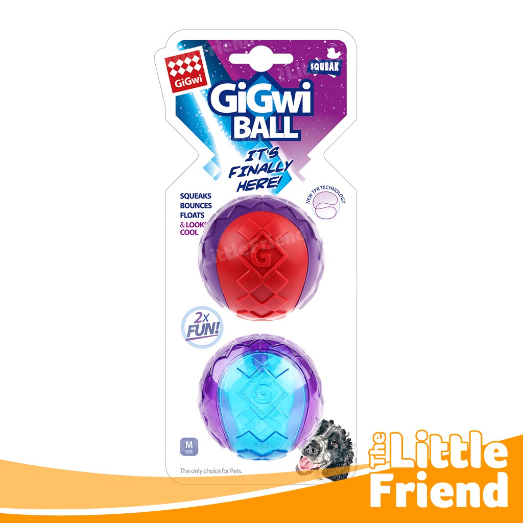 Mainan Anjing Kucing Bola 2 in 1 Squeaky Dog Cat Toy Biru dan Merah