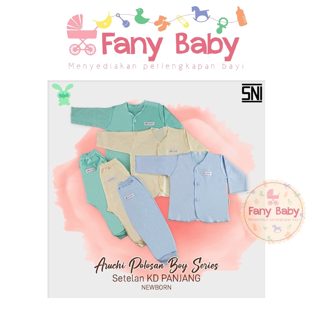 ARUCHI SETELAN KANCING DEPAN LENGAN PANJANG POLOSAN [NB, S, M, L]