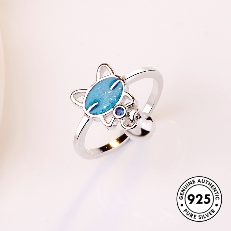Cincin Desain Kucing Bahan S925 Silver Untuk Wanita