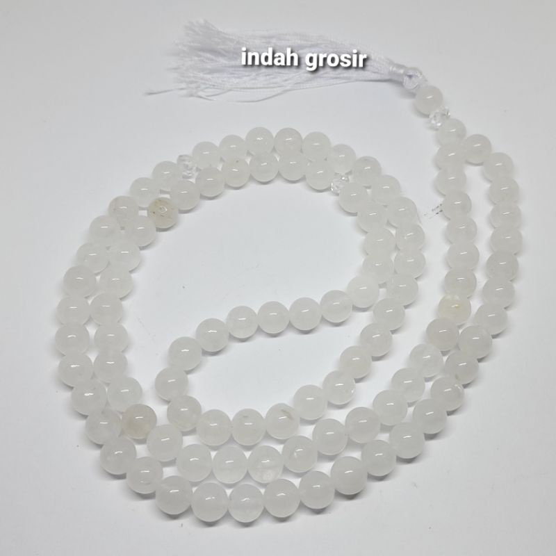 TASBIH BATU GIOK PUTIH SALJU 99BUTIR 8MM NATURAL