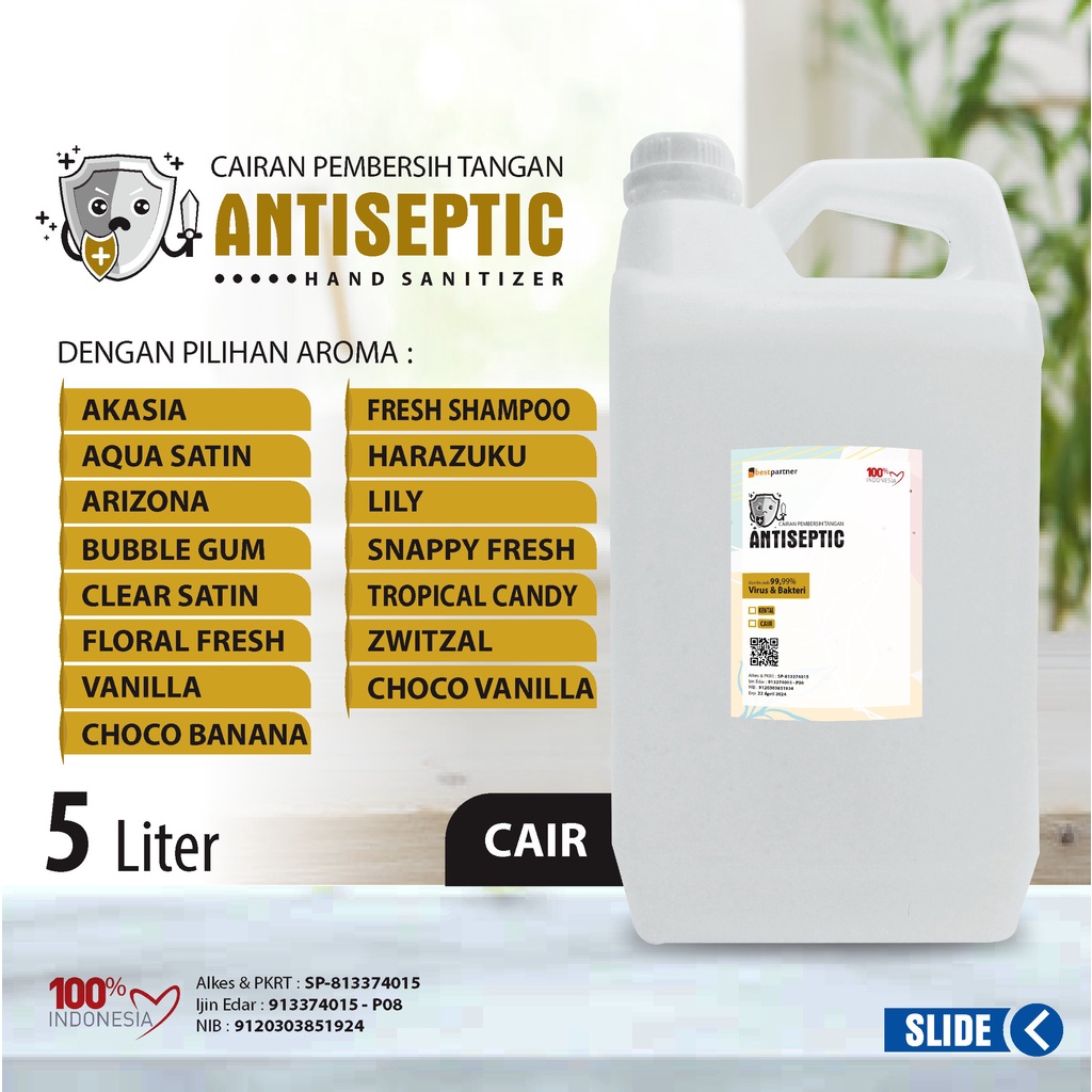 Hand Sanitizer Cair Antiseptic Aroma Segar Kemasan 5 Liter Jerigen + Free Bubble Wrap