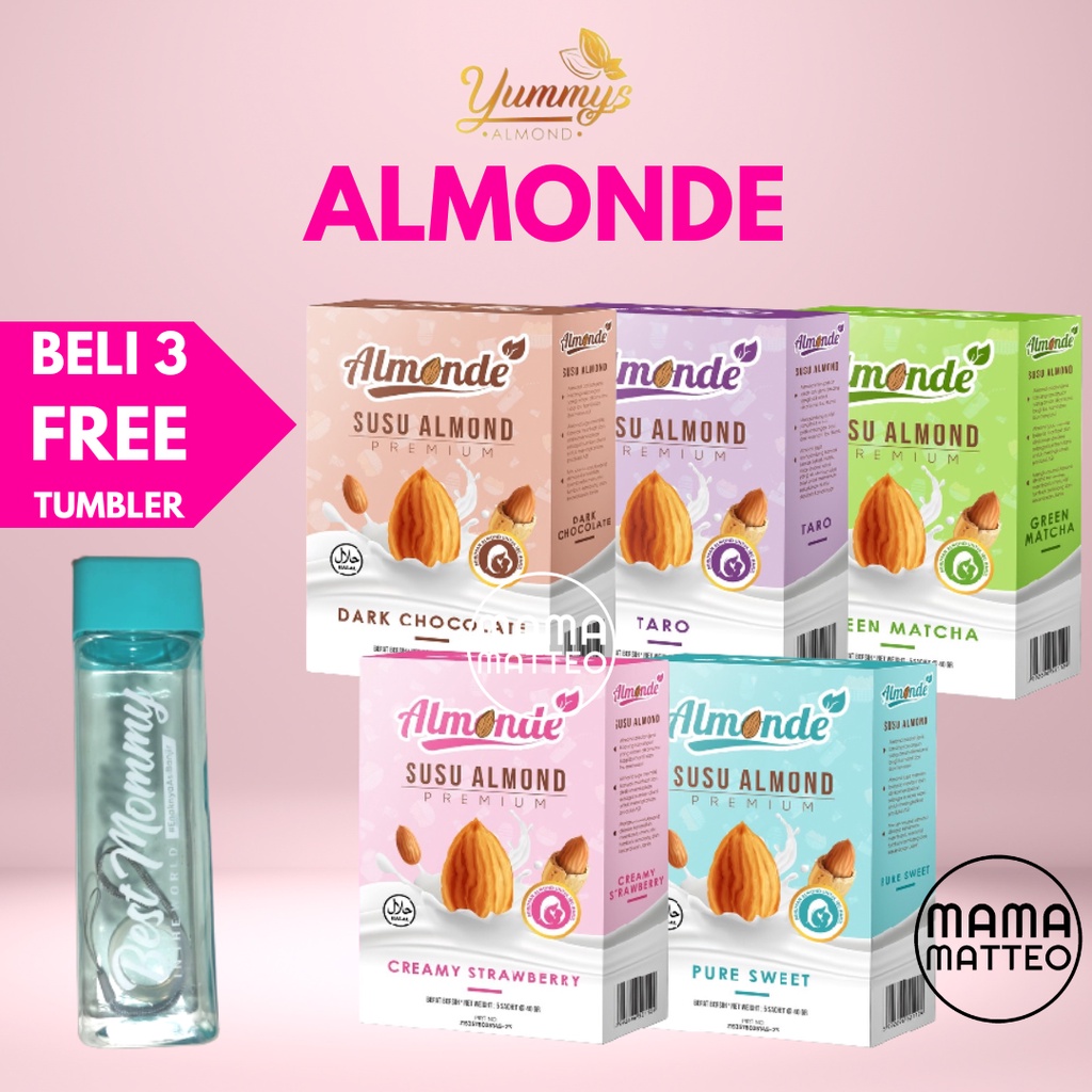 YUMMYS Almonde Premium Almond Milk 200GR / Susu Program Kehamilan / Susu Ibu Hamil / Rasa Dark Chocolate Taro Green Matcha Creamy Strawberry Pure Sweet / Tester Isi 5 Sachet