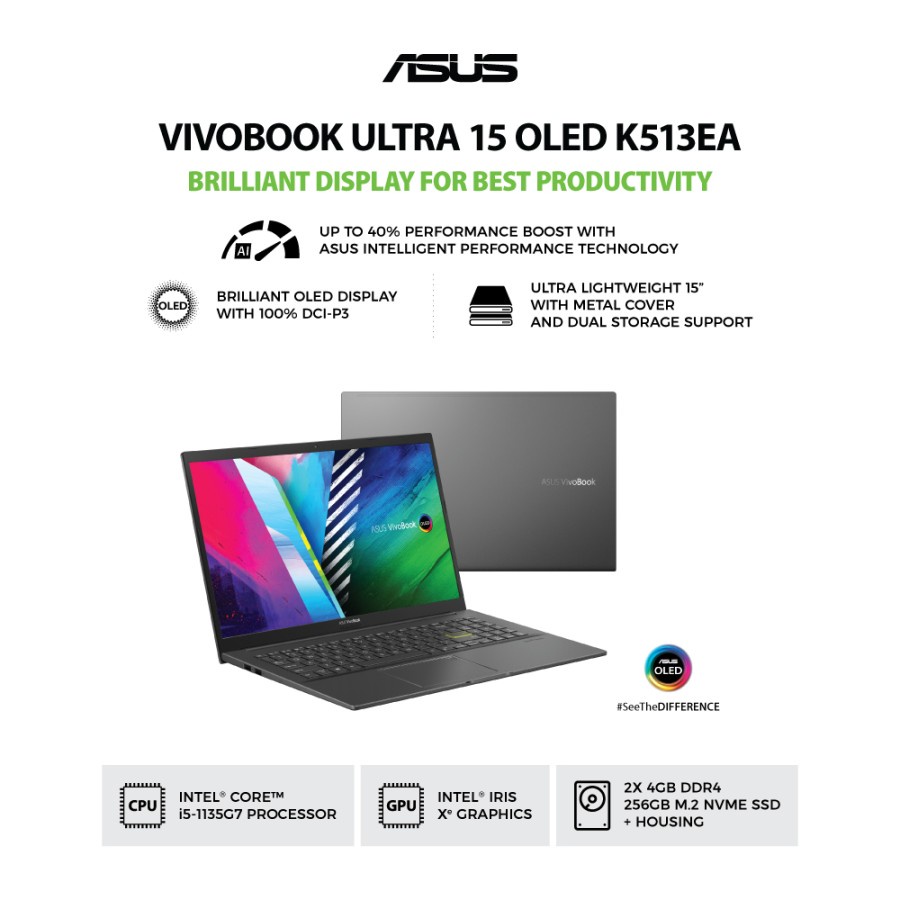Asus VivoBook Ultra 15 OLED(K513) (i5-1135G7/8GB RAM/256GB/Win10/Iris)