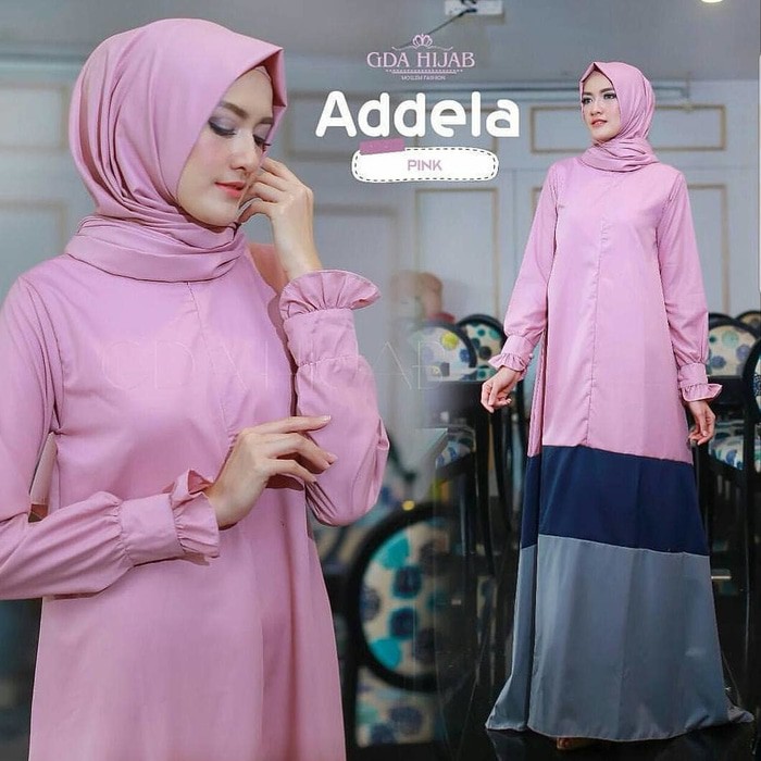 Addela Maxi Dress Gamis Baju Panjang Wanita Hijab Casual Modern Gamis.