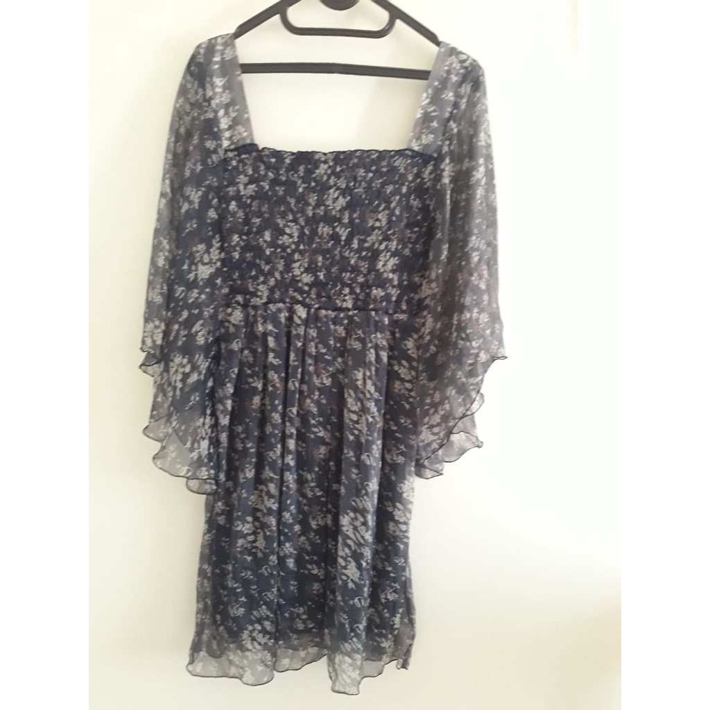 [Preloved] Floral Batwing Chiffon Dress - Dress Bunga Batwing - Dress Hamil