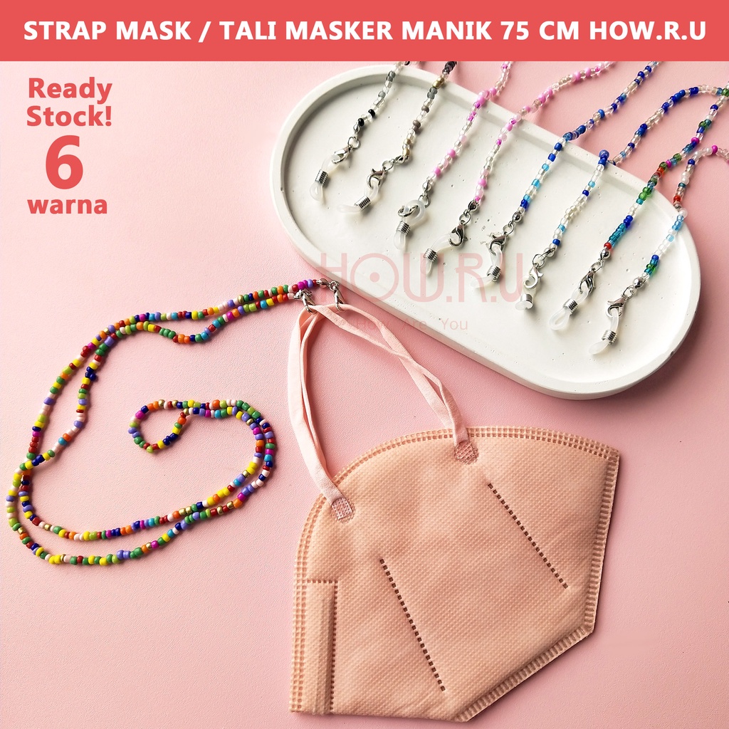 HOW.R.U | Strap Masker Manik Panjang / Tali Lanyard / Kalung Masker / Tali Tas Monte Murah Lucu Warna-Warni 75cm