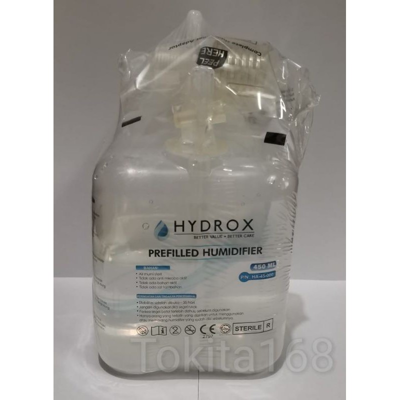 Hydrox Prefilled Humidifier Air Oksigen Concentrator Steril 450ml