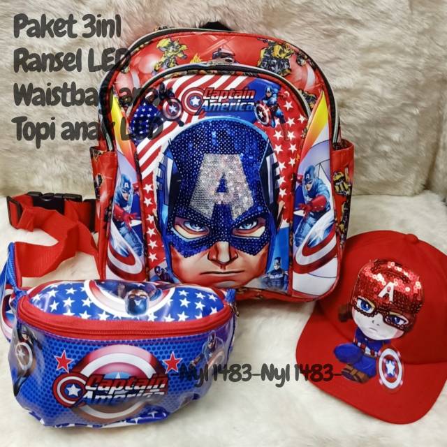 &quot;aurabagss&quot; - Beli 1 Dapat 3 Tas Anak Set 3 In 1 Ransel Sekolah Anak Laki- Laki PAUD TK Backpack Anak Laki-Laki Motif Karakter Printing LED Terbaru