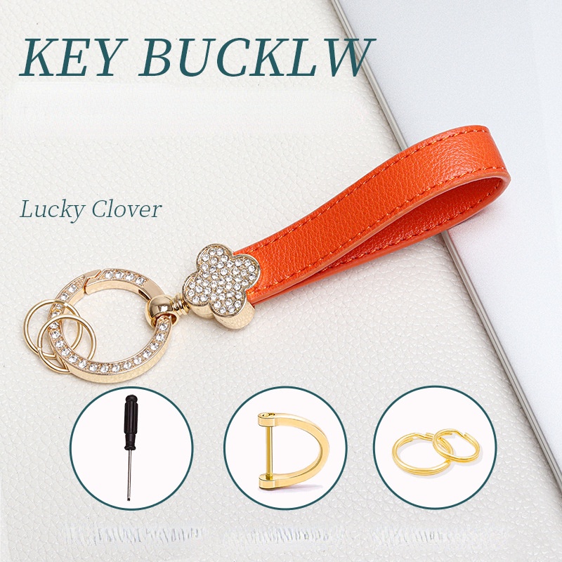 Four-leaf Clover PU Leather Car Key Keychain Hadiah Bisnis Untuk Pria Wanita Car Key Strap Waist Wallet KeyChains Keyrings