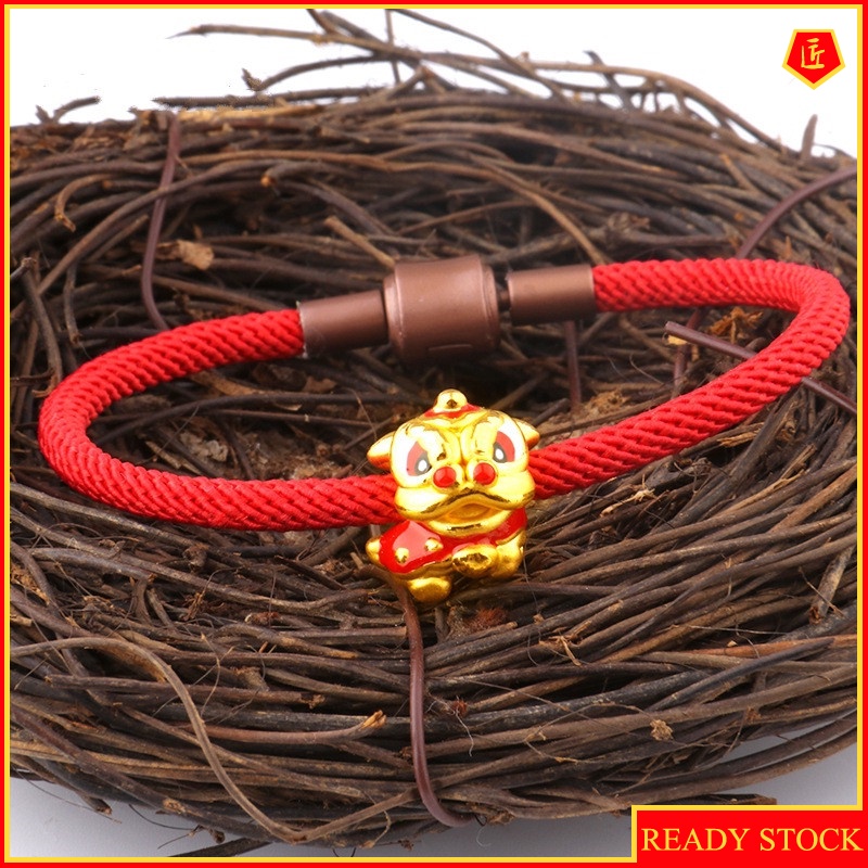 [Ready Stock]3D Golden Lion Lucky Beads Bracelet String Beads