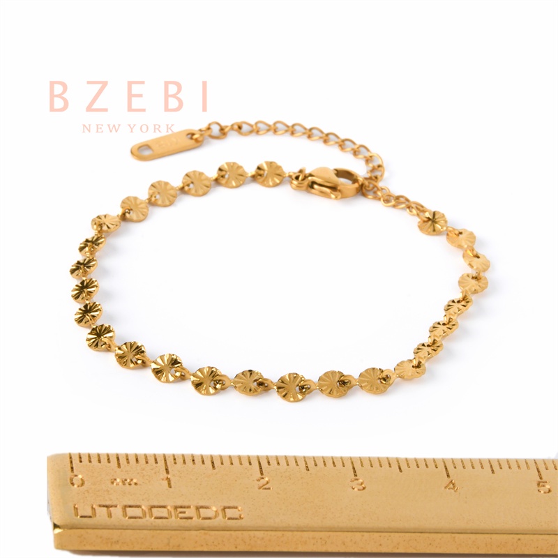 Bzebi Gelang Tangan Rantai Baja Titanium 18k Adjustable Anti Karat Gaya Korea Untuk Wanita 978b