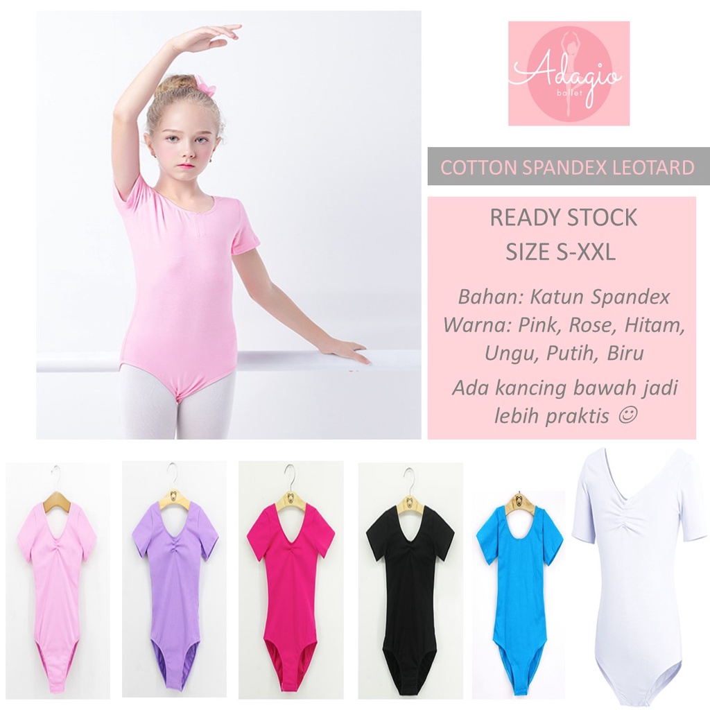 LEOTARD ANAK COTTON SPANDEX KATUN SPANDEKS PINK UNTUK BALET GYM SENAM BAJU ATASAN BALLET