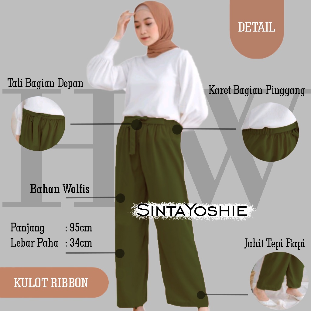 Sintayoshie-[COD] Kulot Wolfis Kulot Ribbon Pants Celana Wanita Highwaist Daily Kulot Kulot Grosir