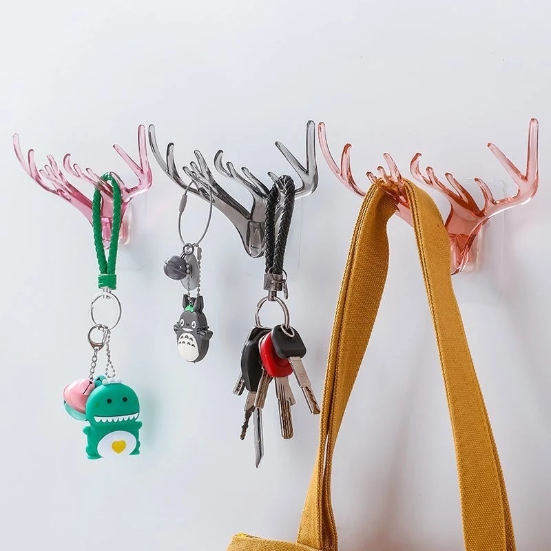 Creative Vintage Wall Hanging Deer Antlers Storage Hooks / Nail-Free Space Saving Door Storage Self Adhesive Rack Hanger / Home Storage Holder