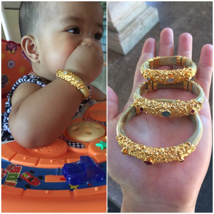 TERLARIS Gelang Uli Akar Bahar kombinasi perak lapis emas untuk bayi dan anak