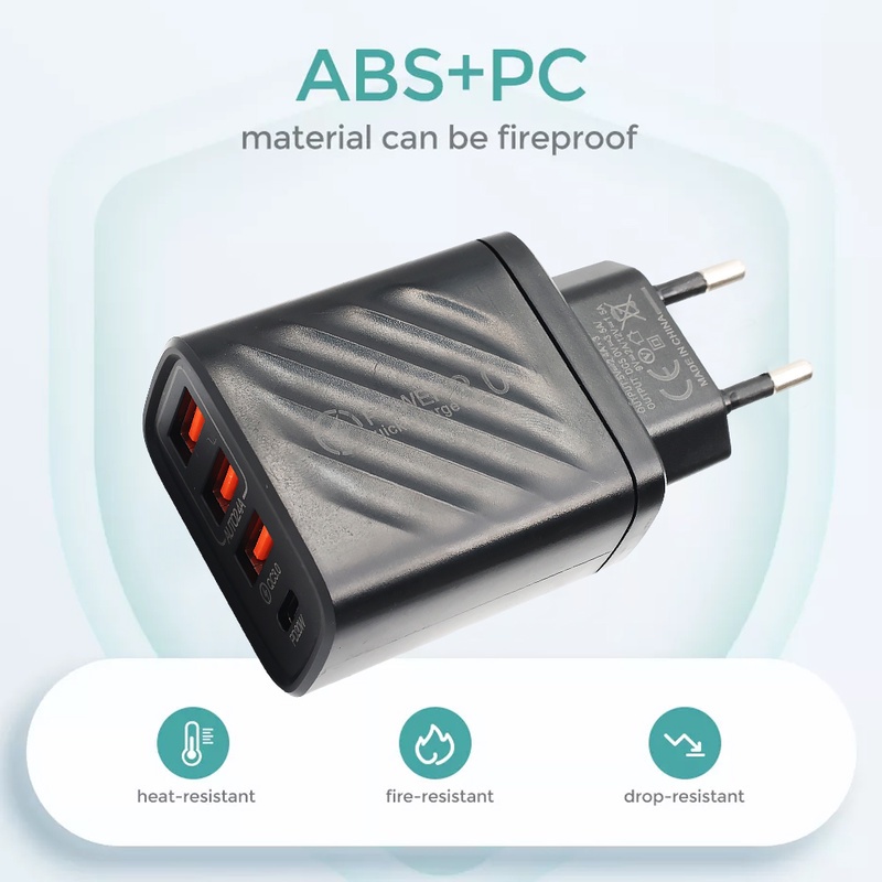 Adapter Charger Dinding Universal 3 Port Usb Tipe C Qc 3.0 10w 5v 2a Untuk Iphone / Android