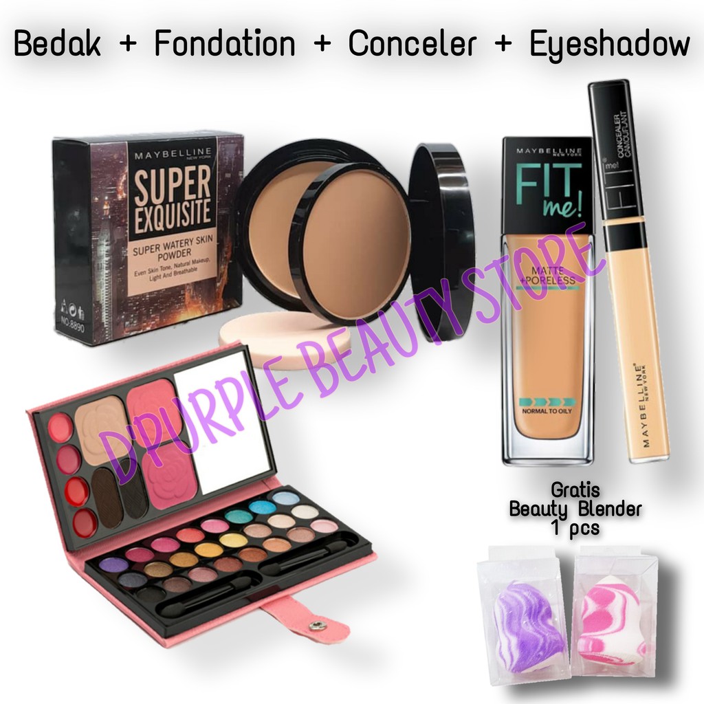 Paket Kosmetik Maybelline Lengkap Murah 3 In 1 -Bedak -Foundation + Concealer  -Eyeshadow Dompet