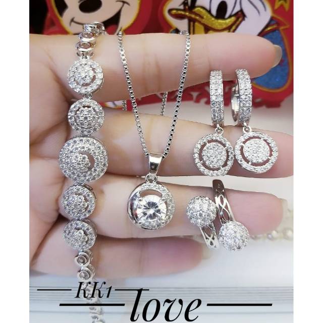 TERMURAH Set Perhiasan Lapis Emas Cincin Gelang Kalung Anting Xuping Silver Semi Berlian Titanium