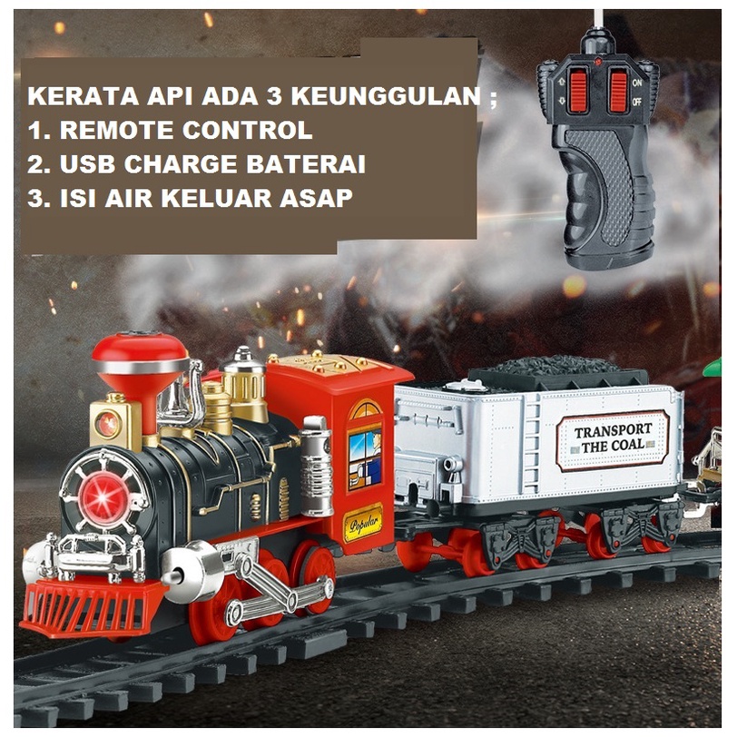 MAINAN ANAK EDUKASI BELAJAR TRAIN RAIL REMOTE CONTROL KONTROL KEREKA API ADA UAP ASAP REL JALUR MOBI