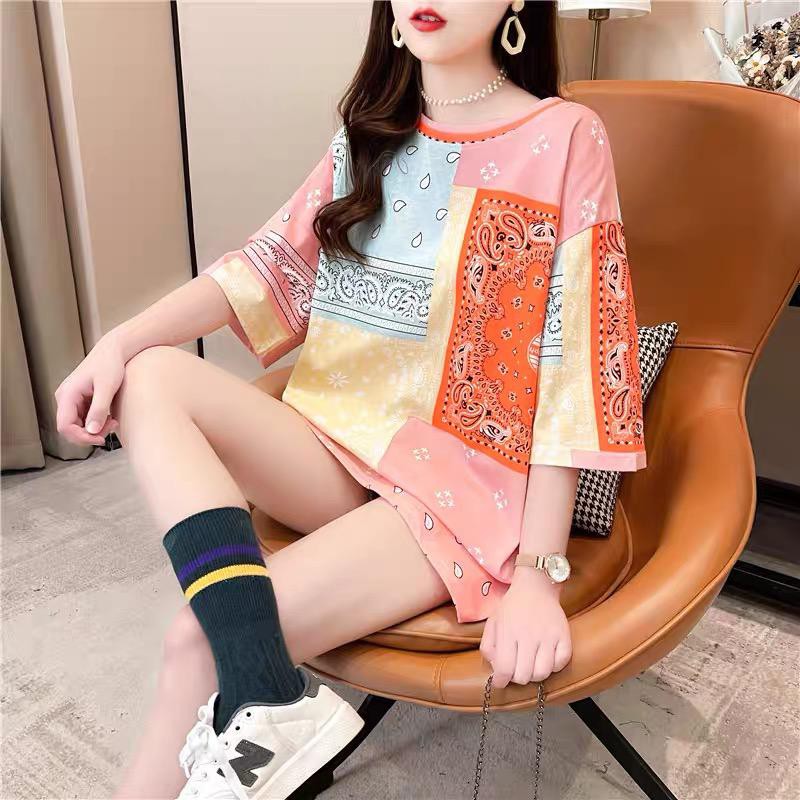 BISA COD - Oversize Tee Korea Tshirt Wanita Model Longgar Motif Batik