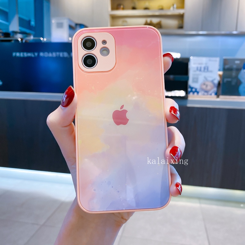 Tempered Glass Case untuk iPhone 13 Pro Max Xs Max XR X 12Pro 11ProMax 7Plus 8Plus Back Cover