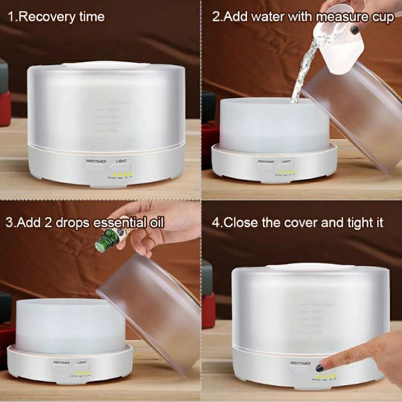 HUMIDIFIER PURIFIER DIFFUSER AROMATHERAPY 500 ML DENGAN REMOTE CONTROL FREE PENGHARUM ESSENTIAL OIL