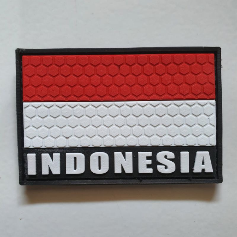 patch rubber logo bendera merah putih tulisan indonesia 3D sarang tawon / tempelan emblem karet velcro