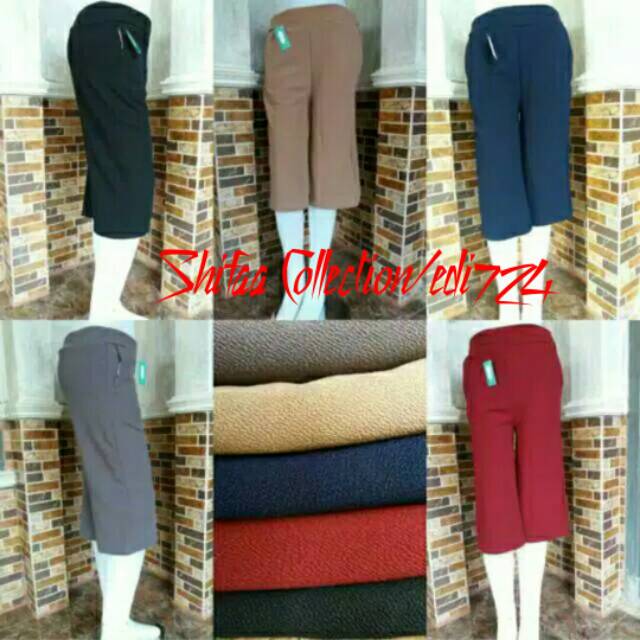 Celana Kulot Wanita Pendek 7/8 Polos - Bahan Waffle Crepe - Ukuran Jumbo (BB 60-80 kg)