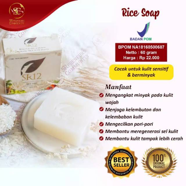 SABUN BERAS HERBAL SR12 TERLARIS..!! RICE SOAP / SABUN JERAWAT BPOM / KULIT BERMINYAK &amp; SENSITIF