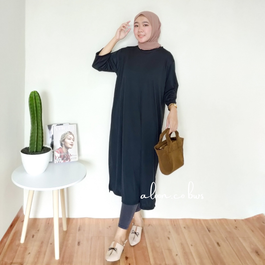 Midi Basic Oversize Tunik Polos Jumbo Bahan Katun - Midi Dress Korea Tunik Oversize