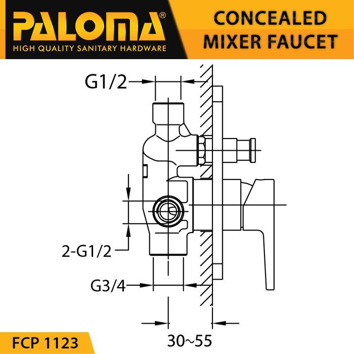 PALOMA FCP 1123 Keran Mixer 4 Lubang Tanam Dinding Tembok Kran Air