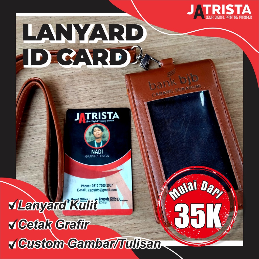 NAMETAG IDCARD TALI LANYARD ID CARD KULIT CUSTOM NAMA GRAFIR KALUNG IDCARD
