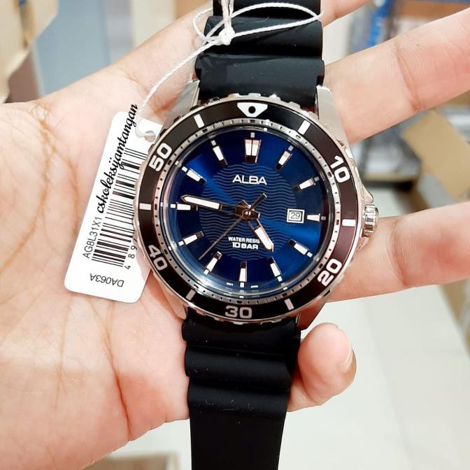 Jam Tangan Pria Alba Ag8L31X1 Ag8L31 Silver Blue Black Rubber Original Rr76Oyyq8F